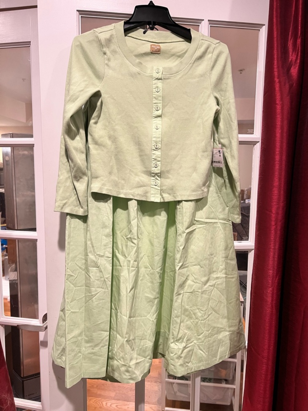 Free People Ribbed Lightweight Knit Top in Soft Sage Green and a line cotton set